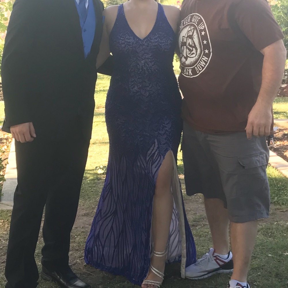 Embellished navy blue dress